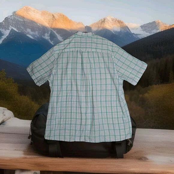Saddlebred Big Tall Shirt Men 2X Button White Green Plaid Short Sleeve Fresh - Picture 2 of 7